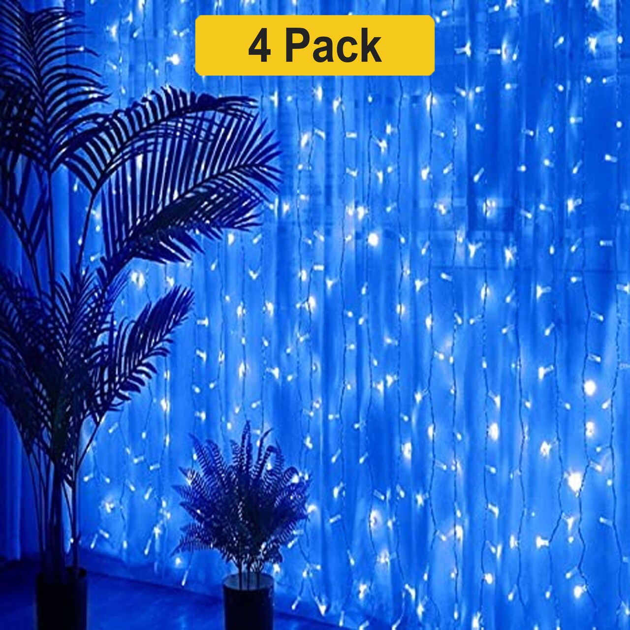 300 LED Twinkling Curtain Lights — 12 Strands, 8 Modes, Plug-In